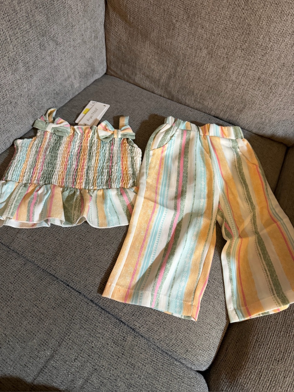 Girls' Pastel Stripe Two-Piece Set - Mint, Pink & Yellow